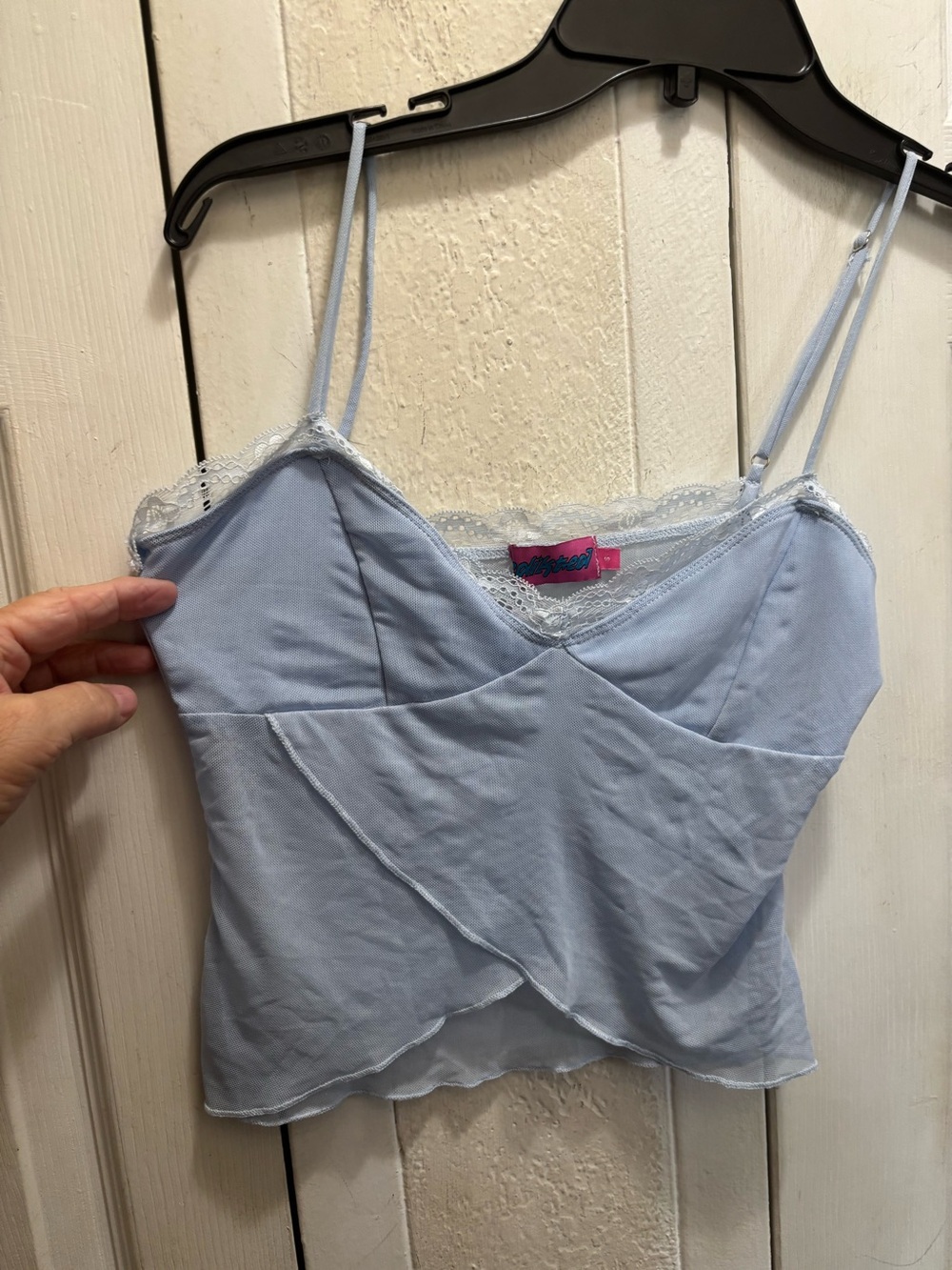 Edikted Sky Blue Lace-Trim Wrap Cami Top
